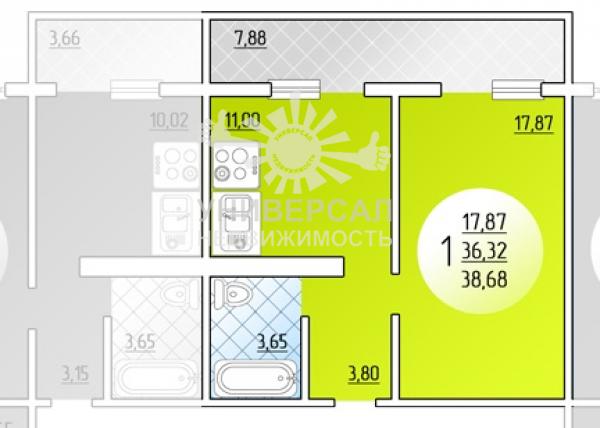 Продажа квартир в новостройках, 1-к, 9/17 эт., 1 575 312 руб., Петренко, Суворовский